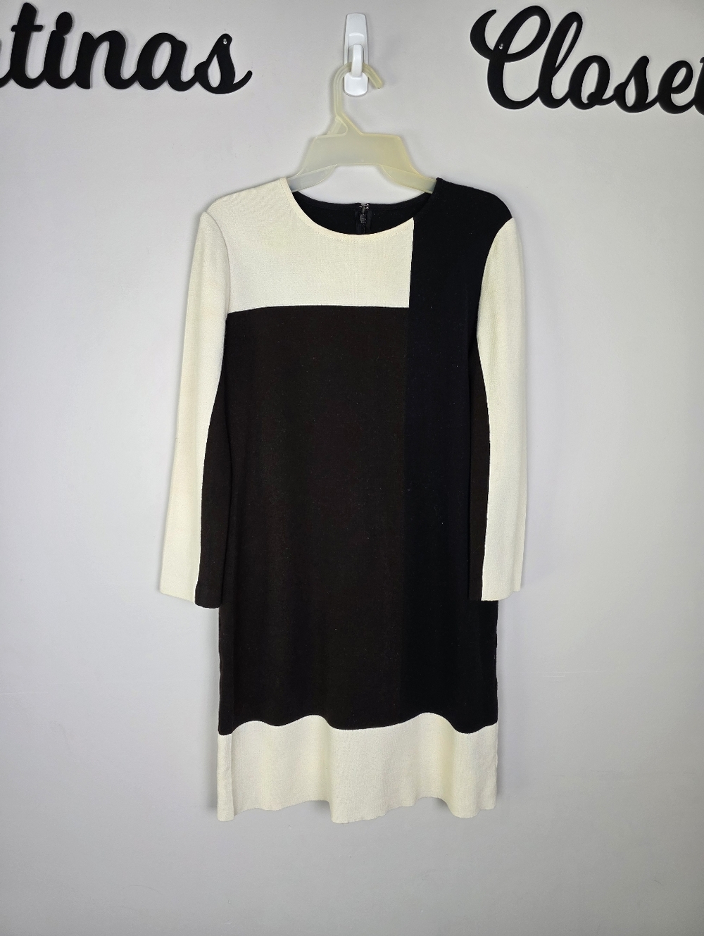 St John Wool blend brown black and white color block sheath dress size 8 - Picture 2 of 10